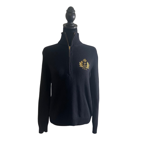 Lauren Jeans Co Ralph Lauren Womens Black Knit 1/4 Zip Sweater Medium Vintage - Picture 1 of 8